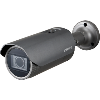 Hanwha Vision Bullet Kamera QNO-8080R 3,2 - 10,0mm Überwachungskamera mit 5 Megapixel Auflösung. professionelle Kamera für außen - anthrazit"silber