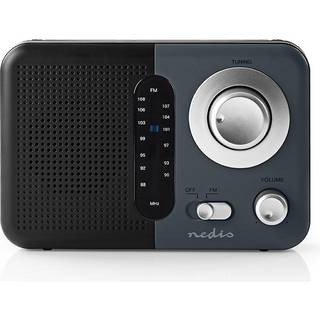 Nedis - FM-radio | Bærbart design | FM | Batteri / Strømforsyning | Analog | 2.4 W | Sort hvid skærm | Hovedtelefonudgang | Bærehåndtag | Hvid / Sort - RDFM1300WT