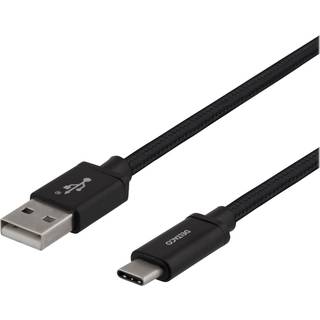 DELTACO USB-A to USB-C cable, 1m, USB 2.0, braided, black