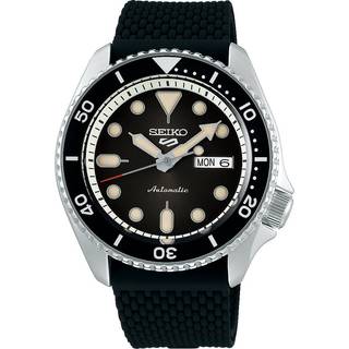 Seiko 5 Sports Automatic Silver Stainless Steel Case Black Silicone Strap Men's Watch SRPD73K2