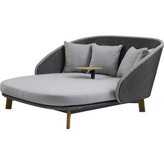 Cane-line peacock daybed med bord grå/lysegrå flet inkl lysegrå sunbrella natte hynde