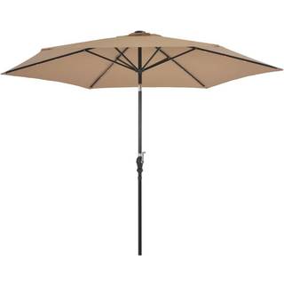 udendørs parasol med LED-lys og stålstang 300 cm gråbrun