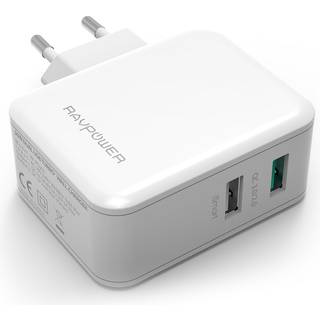 RAVPower Turbo 2-port oplader med Quick Charge 3.0, Hvid