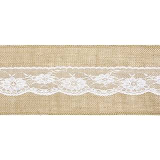 1 stk. burlap stolbånd med blondekant, 15cm bredde og 2.75m længde