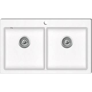 Overflademonteret dobbelt køkkenvask i granit, hvid