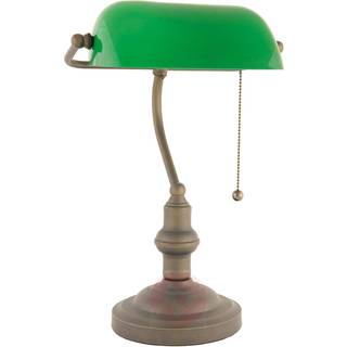 Verda dekorativ banklampe med fod i nikkel