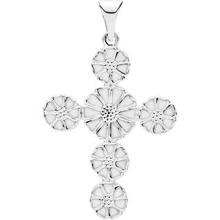 Lund Copenhagen Marguerit kors Vedhæng - sølv med hvid emalje 20x15 mm