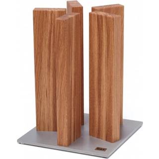 KAI Messerblock Stonehenge magnetisch für 10 Messer - Eichenholz mit Edelstahlsockel - Braun,Silber