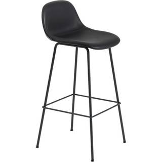 Muuto Fiber Barstol Tube Backrest Black Silk Læder - Lav