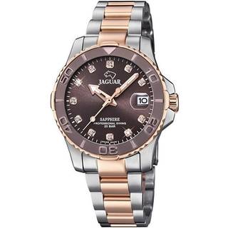 Jaguar Lady Diver armbåndsur i rosafarvet stål/stål med brun skive og cubic zirkonia