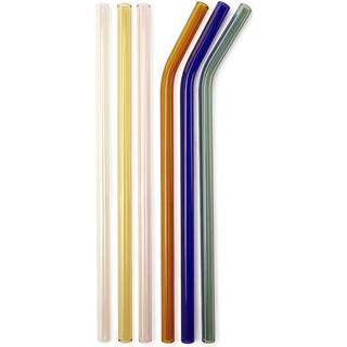 Sugerør - Colorful Reusable Glass Straws (6 stk inkl. børste)