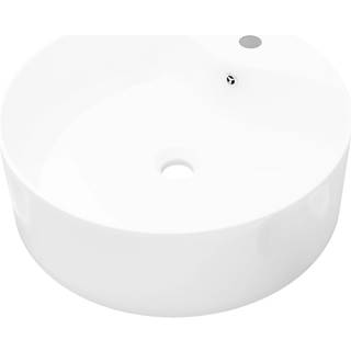 Keramisk vask overløb vandhanehul rund hvid