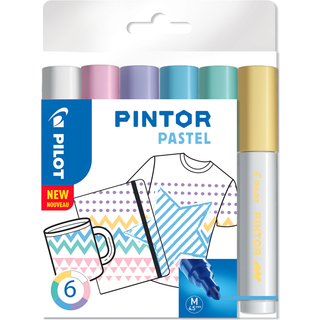 Pilot Marker Pintor Medium Pastel Mix 1,4 DIY-pen, 6 stk, Ass. farver