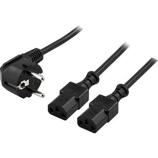 Strømkabel - CEE7/7 han vinklet til 2 x C13 stik - Dansk jord - 2m