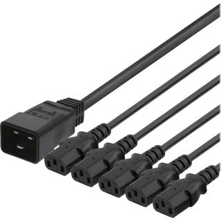 DELTACO IEC C20 to 5x IEC C13 Power cable, 2m, 16A/250V, Y-Splitter, b