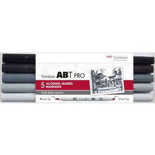 Tombow Marker ABT PRO Tusch med Dobbletspids, 5 stk Kold Grå