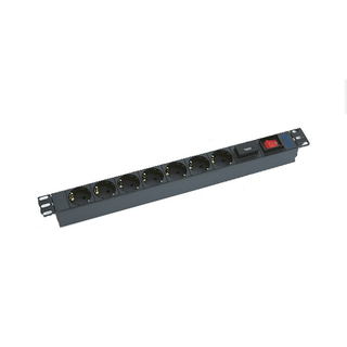 19"Schrank, zbh. Steckdosenleiste, 7xDosen(CEE7)->Stecker(CEE7), ÜS, Schalter,