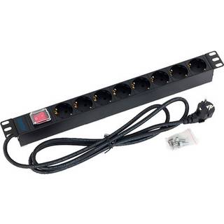 19"Schrank, zbh. Steckdosenleiste, 8xDosen(CEE7)->Stecker(CEE7), mit Kontrolllampe
