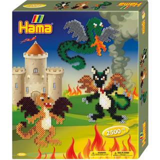 Hama Gaveæske Drager Indeholder: Ca. 2.500 perler 1 stor firkantet stiftplade nr. 234 Motivark, vejledning og strygepapir.