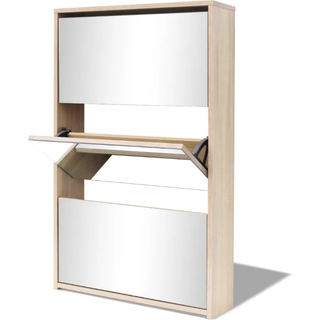 Skoskab Med To Hylder Og Spejl 63X17X - Egetræsfarvet / 102.5 cm