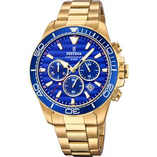 Festina - Prestige Herreur i gulddouble m. blå skive og stopur