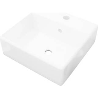 Keramisk firkantet håndvask m. overløb og hul til hane 41 x 41 cm