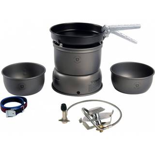 Gasblus Trangia 27 Small, 2100 W + 2 gryder &amp; vindskydd i HA / hårdanodiseret aluminium + 1 stegepande NS / Non Stick-teflon + gribetang + rem, Uden brændstof