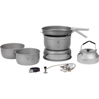 Gasblus Trangia 25 Large, 2100 W + 2 gryder, 1 stegepande &amp; vindskærm i HA / hårdanodiseret aluminium + 1 kaffekande + gribetang + rem, Uden brændstof