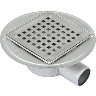 Blücher Square gulvafløb, lav model med vandret Ø50 mm afløb og smøremembran Inkl. indb vandlås. Til beton & fliser. Rustfrit