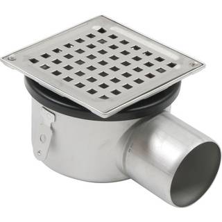 Blücher Square gulvafløb med vandret Ø75 mm afløb. Til beton & fliser. Rustfrit stål