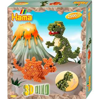 Hama Gaveæske 3D Dino Indeholder: Ca. 2.500 perler 1 stor sekskantet stiftplade nr. 276 2 Hama connectors Motivark, vejledning og strygepapir.