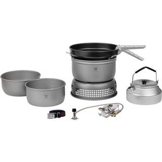 Gasblus Trangia 25 Large, 2100 W + 2 gryder &amp; vindskydd i HA / hårdanodiseret aluminium + 1 stegepande NS / Non Stick-teflon + 1 kaffekande + gribetang + rem, + Power Gas (230 gram)