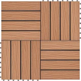 11 stk. terrassefliser med prægning 30x30 cm 1 m2 WPC teakfarve