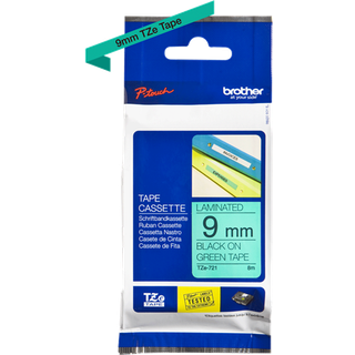 Brother TZe Tape - 9mm x 8m, Grøn (sort skrift)