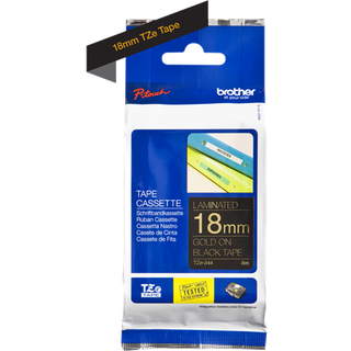 Brother TZE344 TZ-tape / 18 mm. / Guld Tekst / Sort Tape