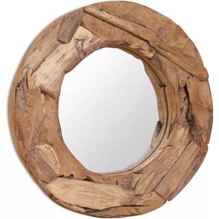 dekorativt spejl i teak 60 cm rundt