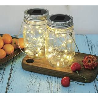 Outlet: Glas Med Solcelle LED Lyskæde (Bordlampe) IP44 i Klar - 2-Pak
