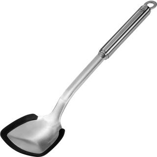 Rösle Pfannen- / Woklöffel mit Rundgriff - Edelstahl mit Silikonrand - Schwarz,Silber