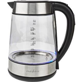 Nedis - Elkedel | 1.7 l | Glas | Gennemsigtig | 60,70,80,90,100 °C | Temperaturindikator | Drejelig 360 grader | Skjult varmeelement | Strix®-controller | Beskyttelse mod kogetørring - KAWK320EGS