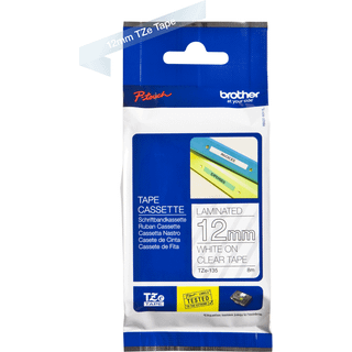 Brother TZe135 labeltape 12mm, hvid på klar