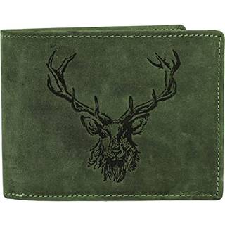 Geldbörse Leder 12x9cm mit Hirsch "Vintage" oliv 1705-STAG-30 | Greenburry.de