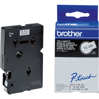 TC291-TC-291 Brother sort tekst på hvid tape 9mm
