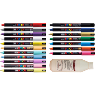 Posca 1MR 0,7 mm (18 stk) + Lak (Mal på sten sæt)