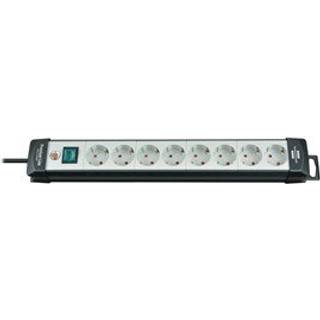 BRENNENSTUHL Premium-line, stromskinne med 8xCEE 7/4-udgang, 1xCEE 7/7 tilslutning, central afbryde r, bornesikret, 5m kabel, sort/grå