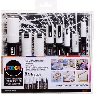 Uni Posca - ALL WHITE - Sæt m. alle 8 størrelser