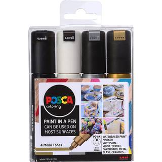 Uni Posca - 8K - Sæt m. 4 stk - Sort, hvid, guld og sølv