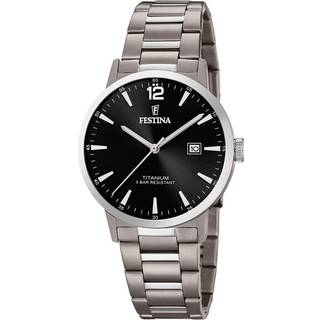Festina titanium herre armbåndsur med lænke og sort skive