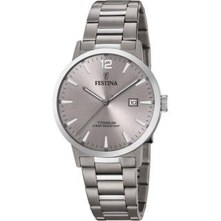Festina titanium herre armbåndsur med lænke og grå skive