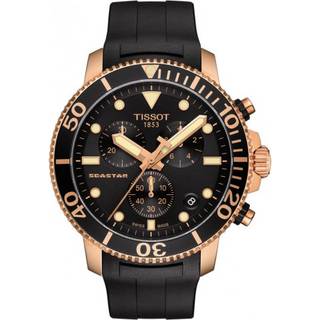 Tissot Seastar 1000 Quartz Chronograph herreur rosa med sort gummirem, sort skive Ø46