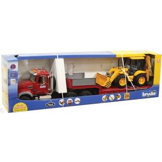 Bruder MACK Granite Truck Low loader truck and JCB 4CX Backhoe loader